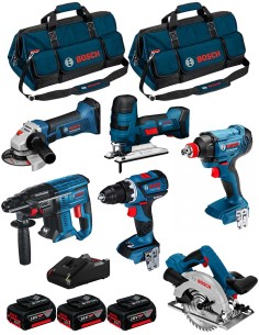 BOSCH Kit 18V BK602BAG (GDX 18V-180+GBH 18V-21+GKS 18V-57+GST 18V-LI S+GWS 18-125V-LI+GSR 18V-60 C+3 x 5,0Ah+GAL18V-40+2 Bolsas)