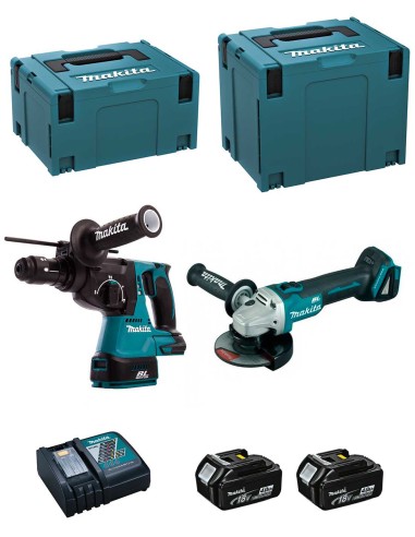 MAKITA Kit DLX2125MJ1 (DGA504 + DHR243 + 2 x 4,0 Ah + DC18RC +