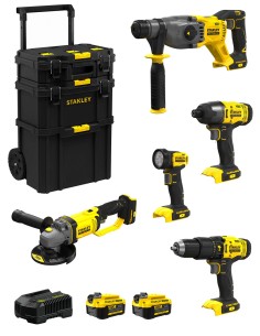 STANLEY FatMax Kit SVK501 (SFMCH900  + SFMCG400  + SFMCD711 + SFMCF800 + SFMCL020 + 2 x 4,0 Ah + Chargeur + Caddy 3en1)