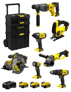 STANLEY FatMax Kit SVK701 (SFMCH900 + SFMCG400 + SFMCD711 + SFMCF800 + SFMCS500 + SFMCS600 + SFMCL020 +3x4,0Ah +Chargeur +Caddy)
