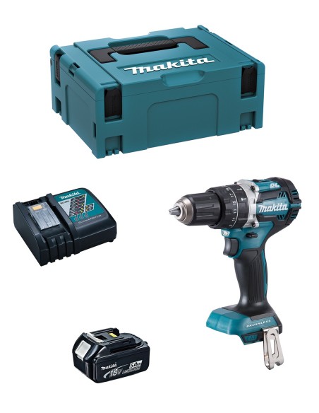 Trapano a Percussione MAKITA DHP484RTJ1 (1 x 5,0 Ah + DC18RC +
