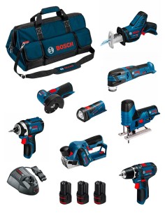 BOSCH Kit BMKB8-28DD3 (GSR12V-15+GDR12V-105+GWS12V-76+GST12V-70+GOP12V-28+GSA12V-14+GLI12V-80+GHO12V-20+3x2,0Ah+GAL1230CV+HDBAG)