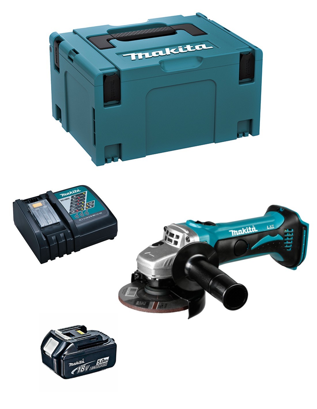 Mini-Amoladora MAKITA DGA452RTJ1 (1 x 5,0 Ah + DC18RC + MAKPAC 3)