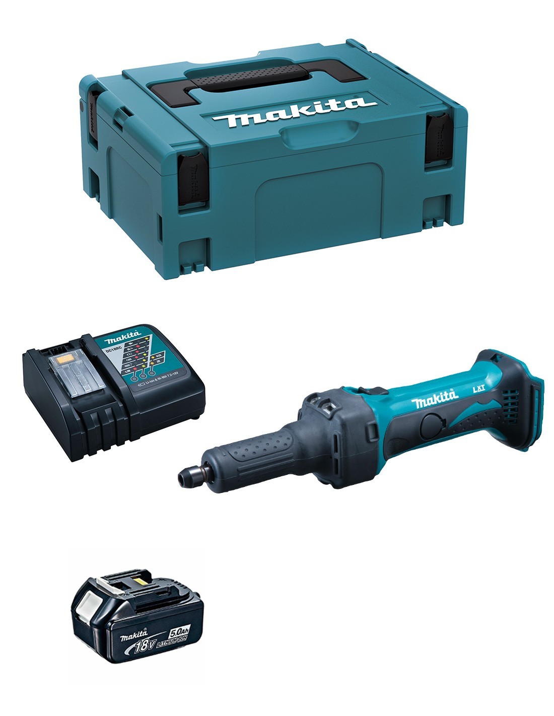Amoladora Recta MAKITA DGD800RTJ1 (1 x 5,0 Ah + DC18RC + MAKPAC 2)