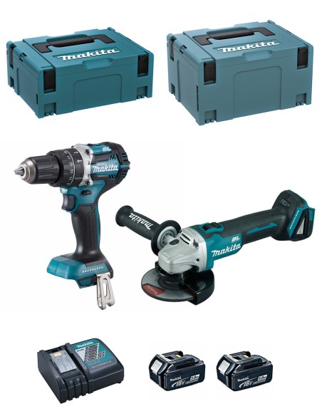 MAKITA Kit DLX2210TJ1 (DHP484 + DGA506 + 2 x 5,0 Ah + DC18RC +
