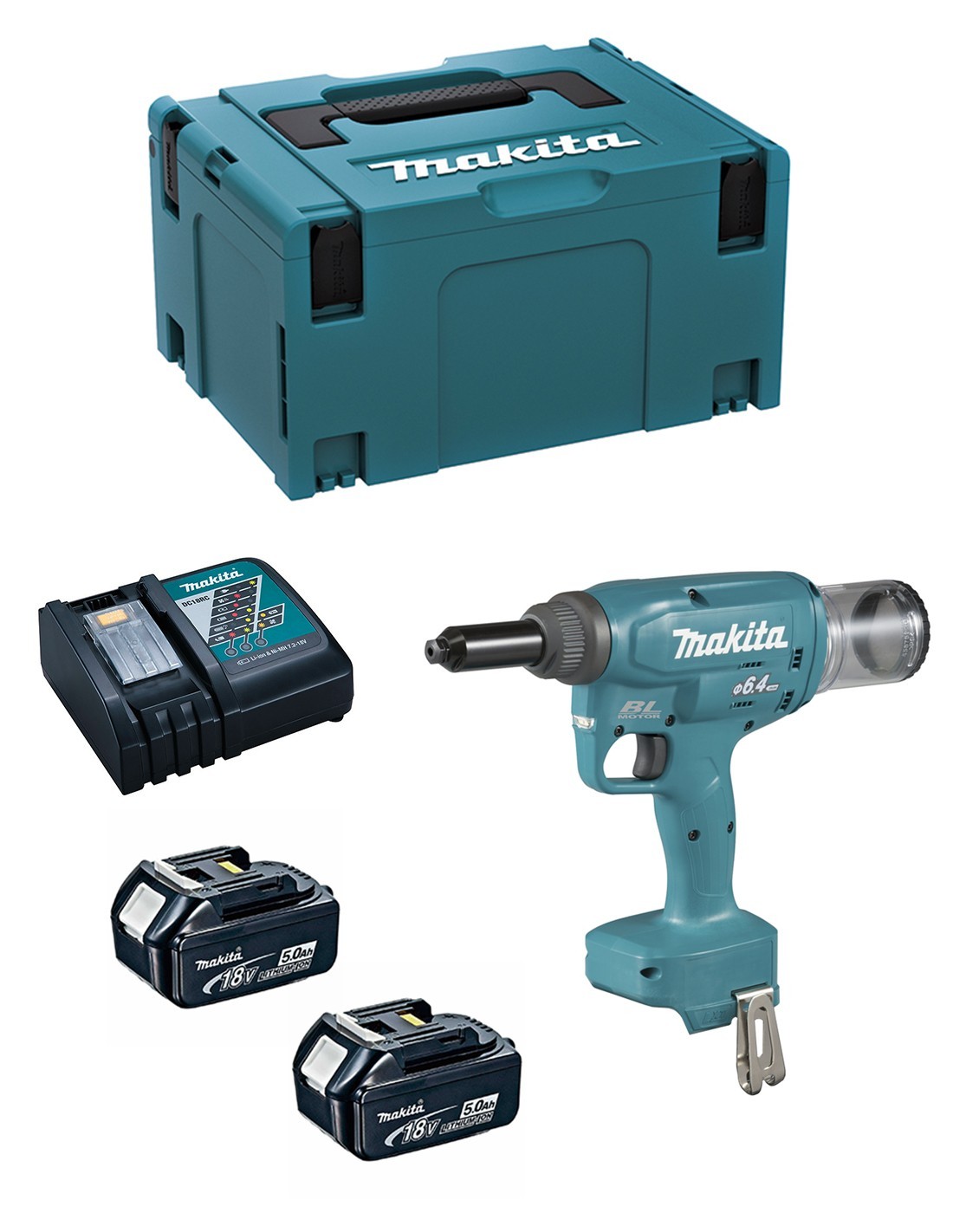 Remachadora MAKITA DRV250RTJ (2 x 5,0 Ah + DC18RC + MAKPAC 3)