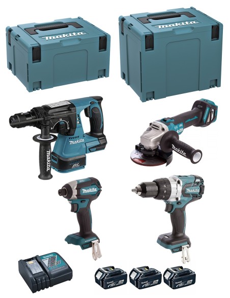 MAKITA Kit DLX4104TJ1 (DHP481 + DHR243 + DTD153 + DGA513 + 3 x