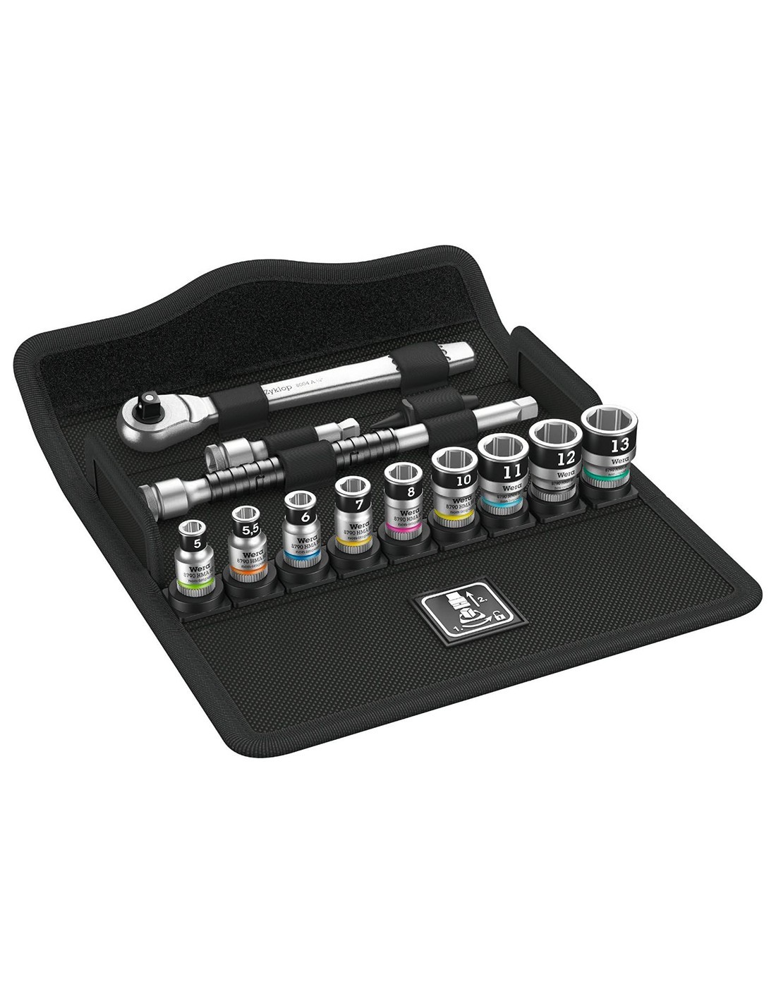 Set de llaves de vaso con función de retención Zyklop 1/4" WERA 8100 SA 12 HF Zyklop Metal 1/4" (13 piezas)