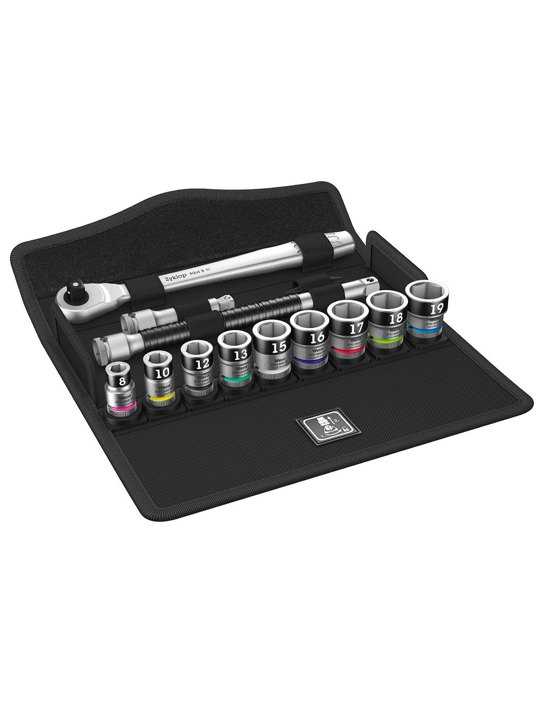 Set de llaves de vaso con función de retención Zyklop 3/8" WERA 8100 SB HF 1 (13 piezas)