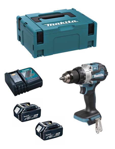 Taladro Percutor MAKITA DHP489RTJ (2 x 5,0 Ah + DC18RC + MAKPAC