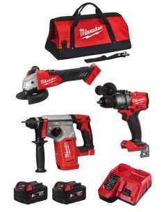 MILWAUKEE Kit MWK302BAG (M18BLH + M18FSAG125XB + M18FPD3 + 2 x 5,0 Ah + M12-18FC + Bolsa de transporte)
