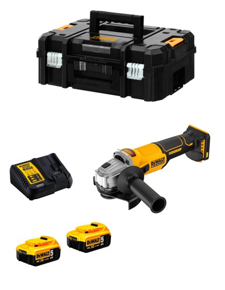 Mini-Amoladora DeWALT DCG407P2T (2 x 5,0 Ah + DCB1104 + TSTAK